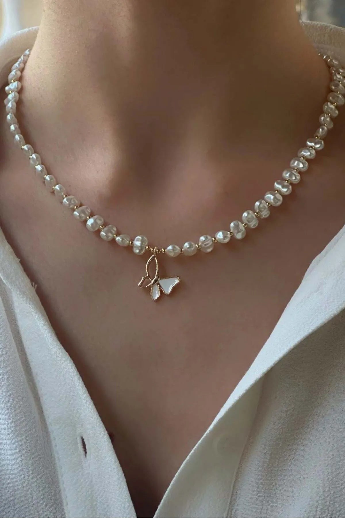 Butterfly Elegance Pearl Necklace