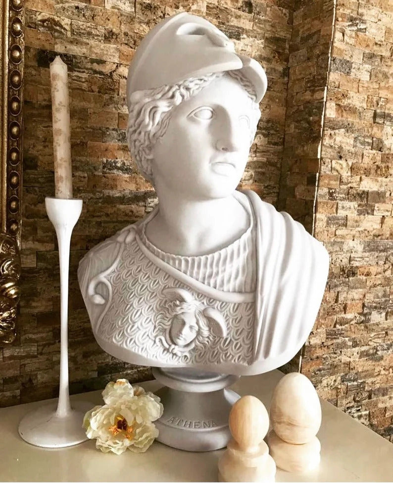 Majestic Athena: Large Bust Sculpture in White Marble