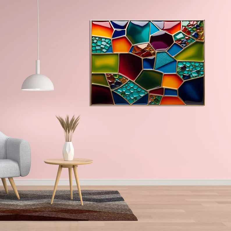 3D Colorful Stained Glass Art Wall Panel