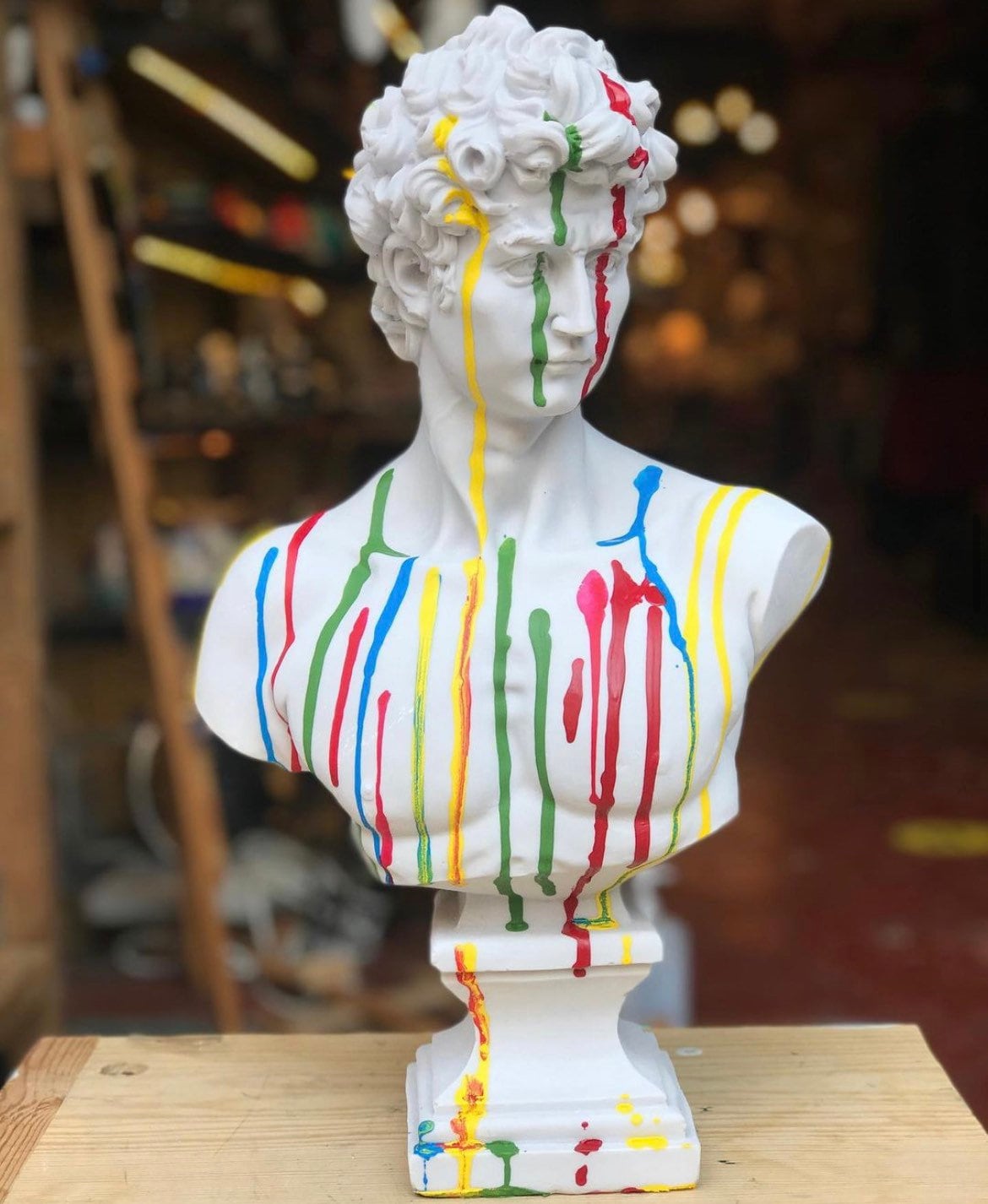 Contemporary Elegance: Large David Bust Sculpture with Colorful Accents