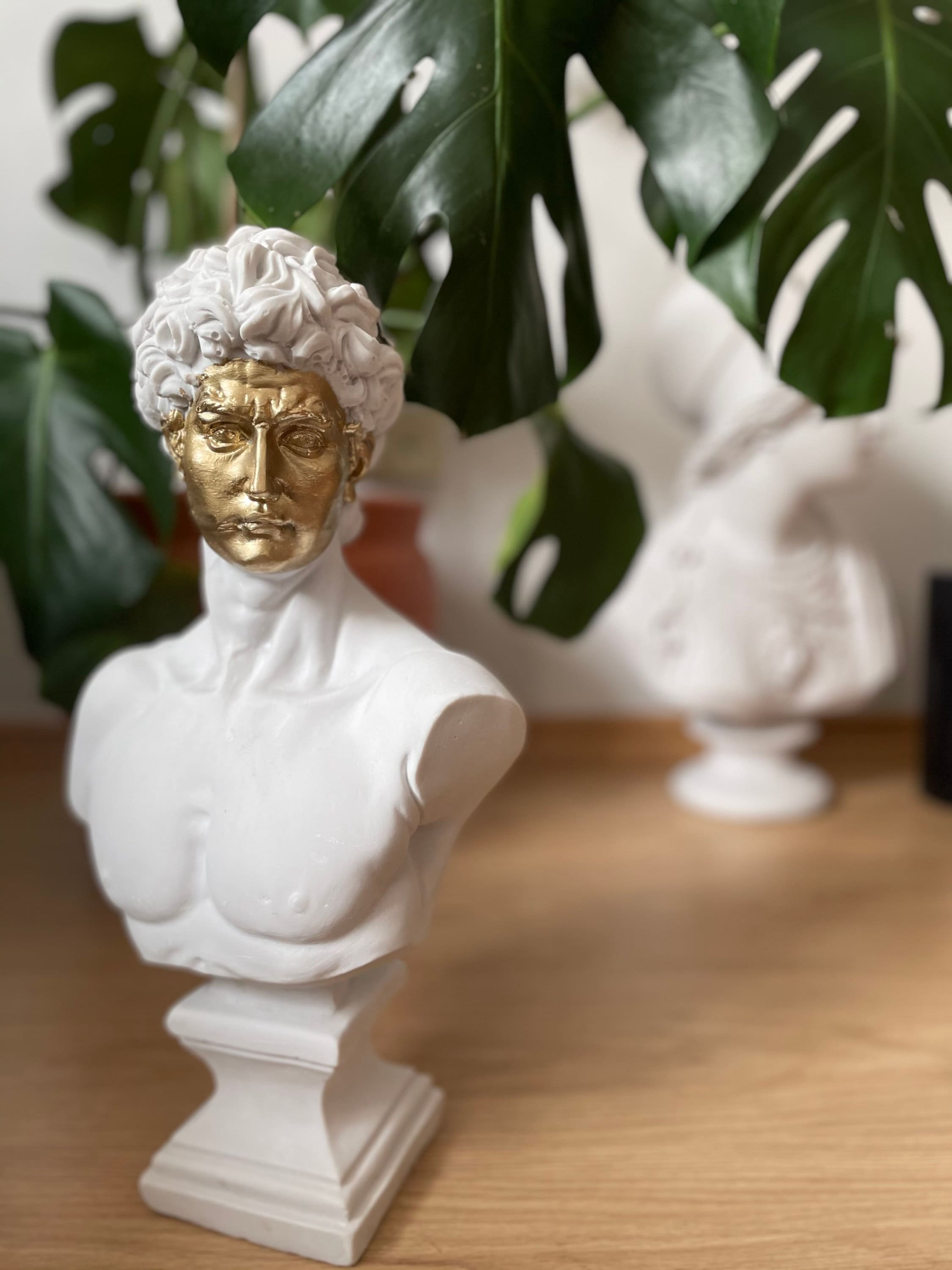 Gilded Classic: Large David Bust Sculpture with Gold Face