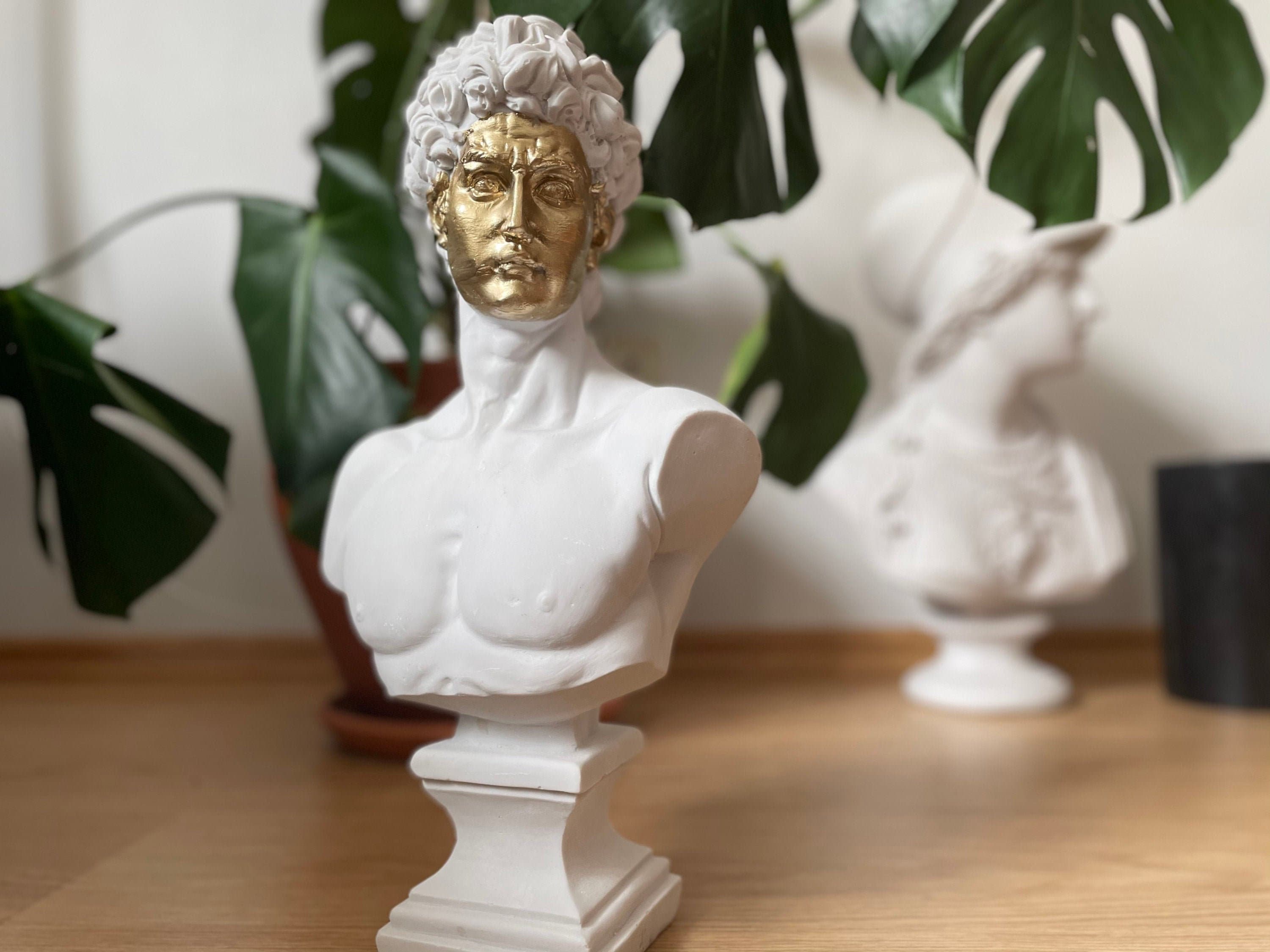 Gilded Classic: Large David Bust Sculpture with Gold Face