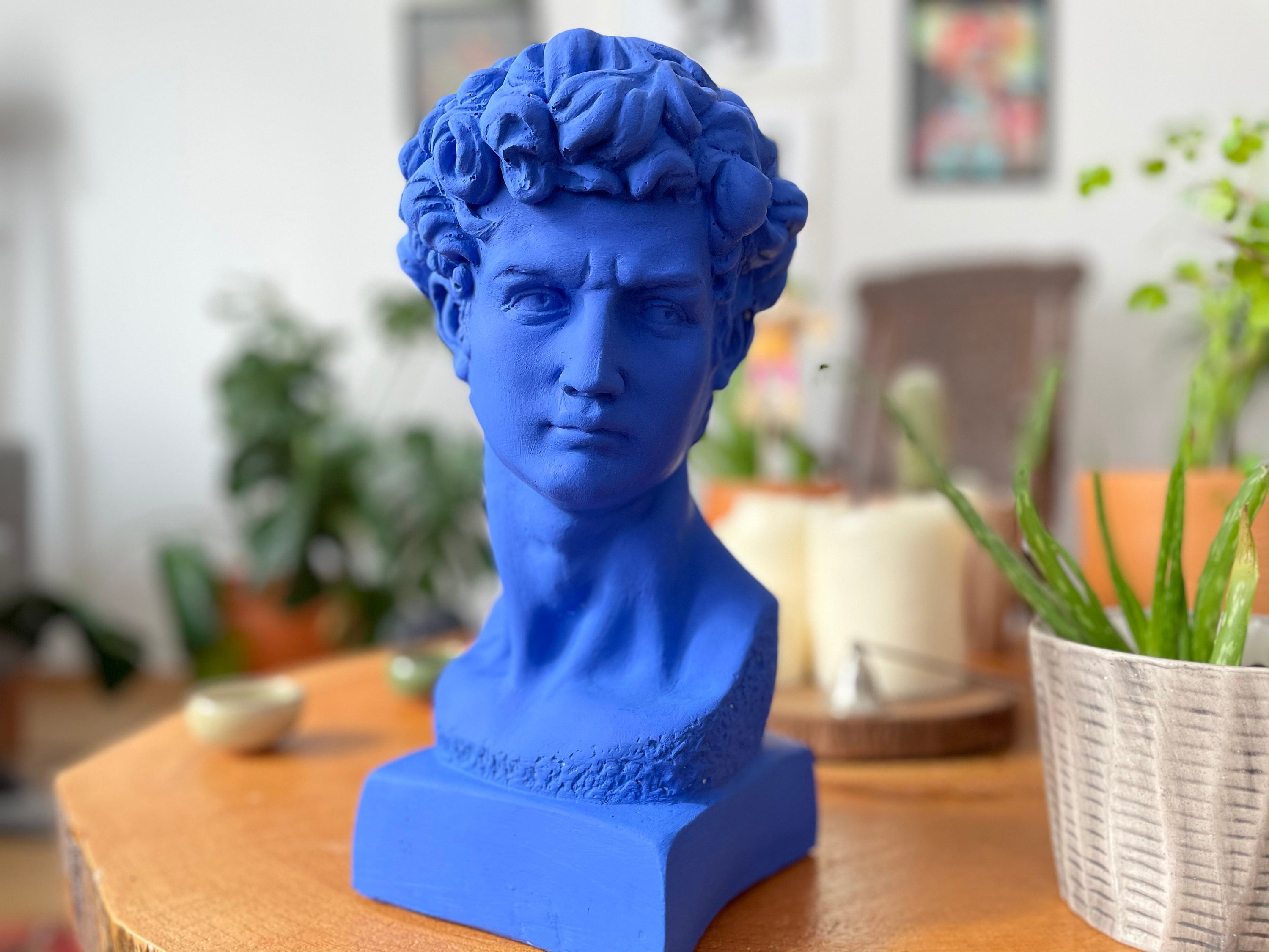 Ethereal Elegance: Large Night Blue David Bust Sculpture