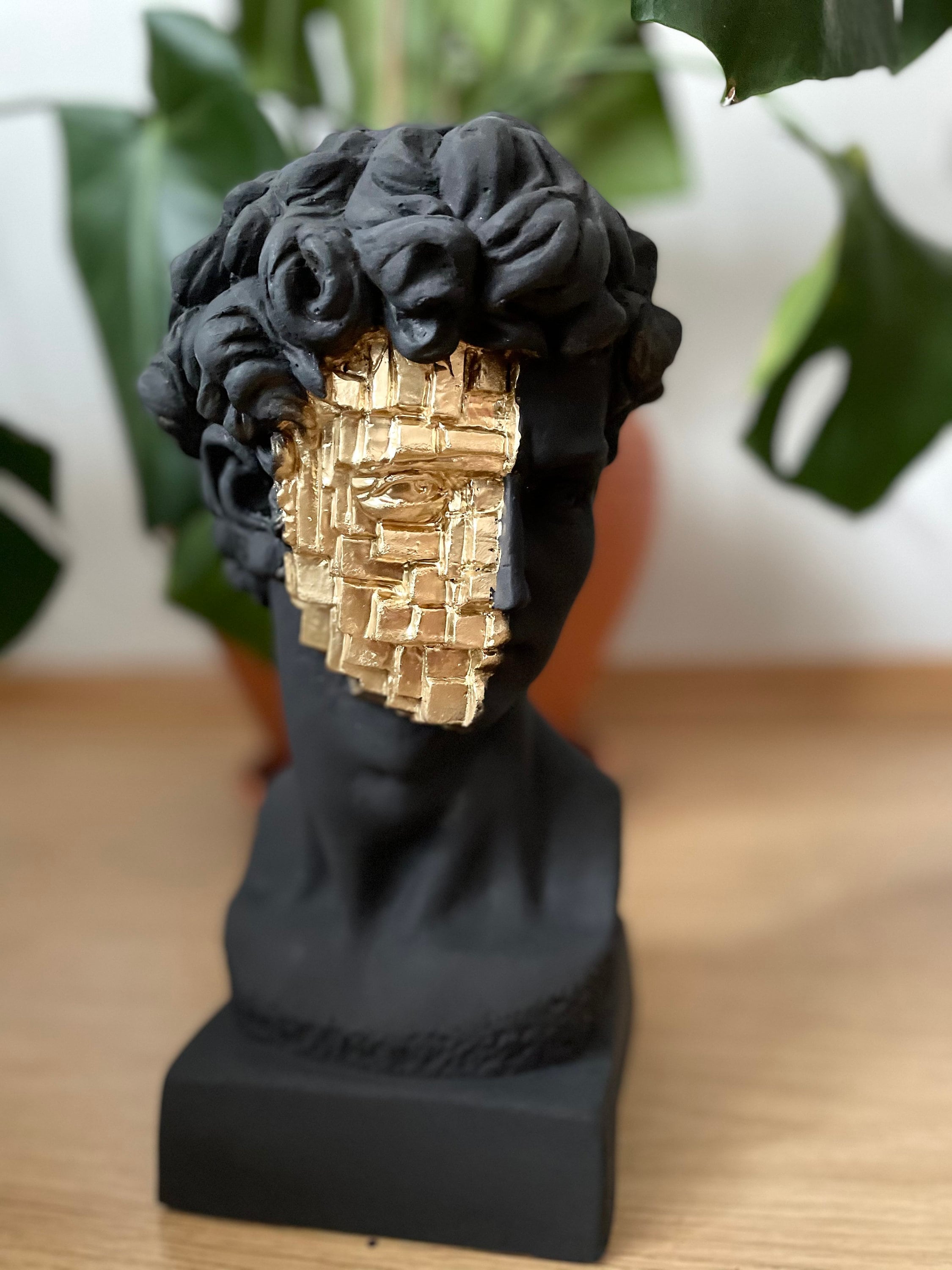 Timeless Opulence: Large David Bust Sculpture in Black and Gold