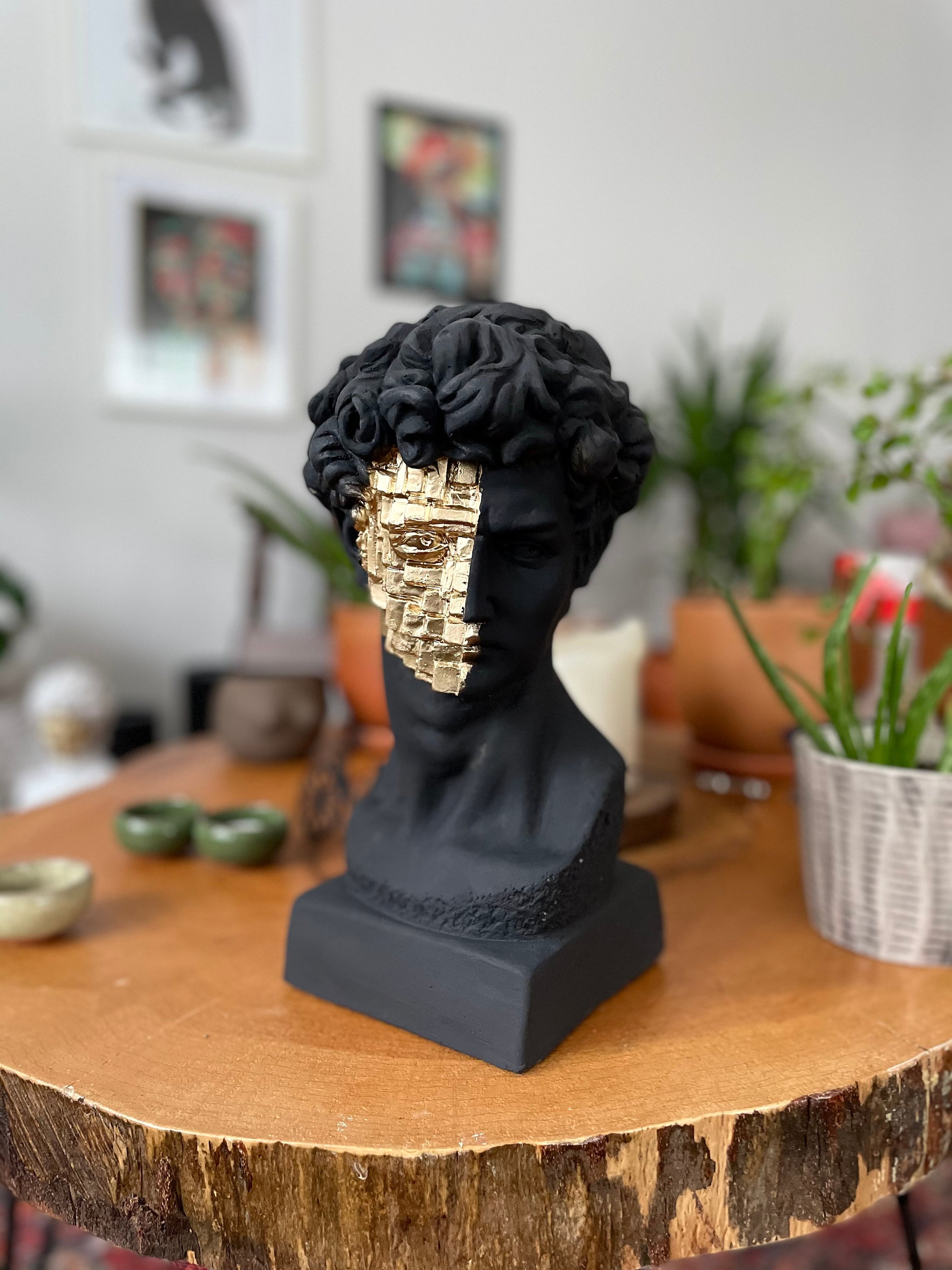 Timeless Opulence: Large David Bust Sculpture in Black and Gold