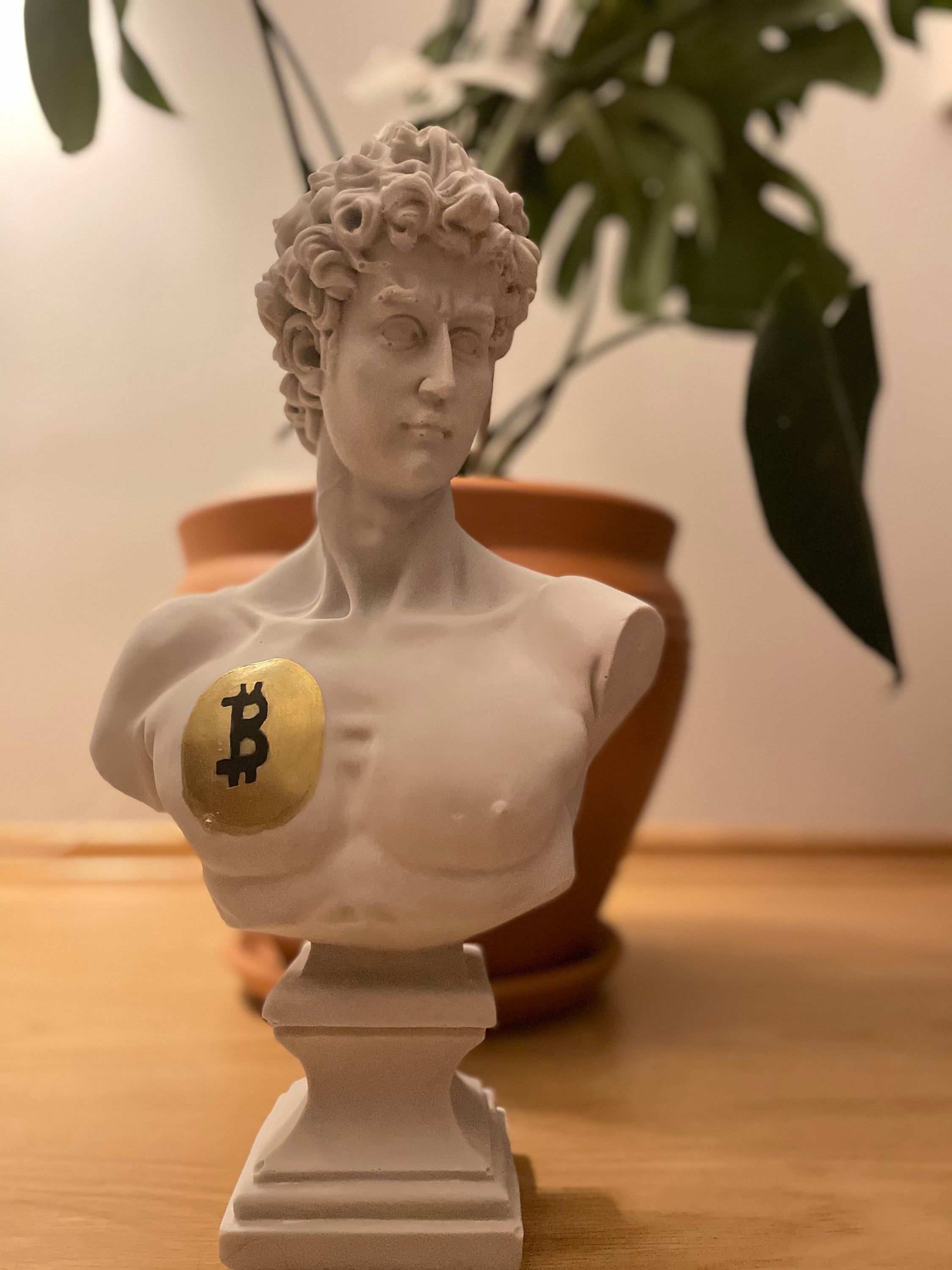 Timeless Opulence: Large David Coin Bust Sculpture in White and Gold