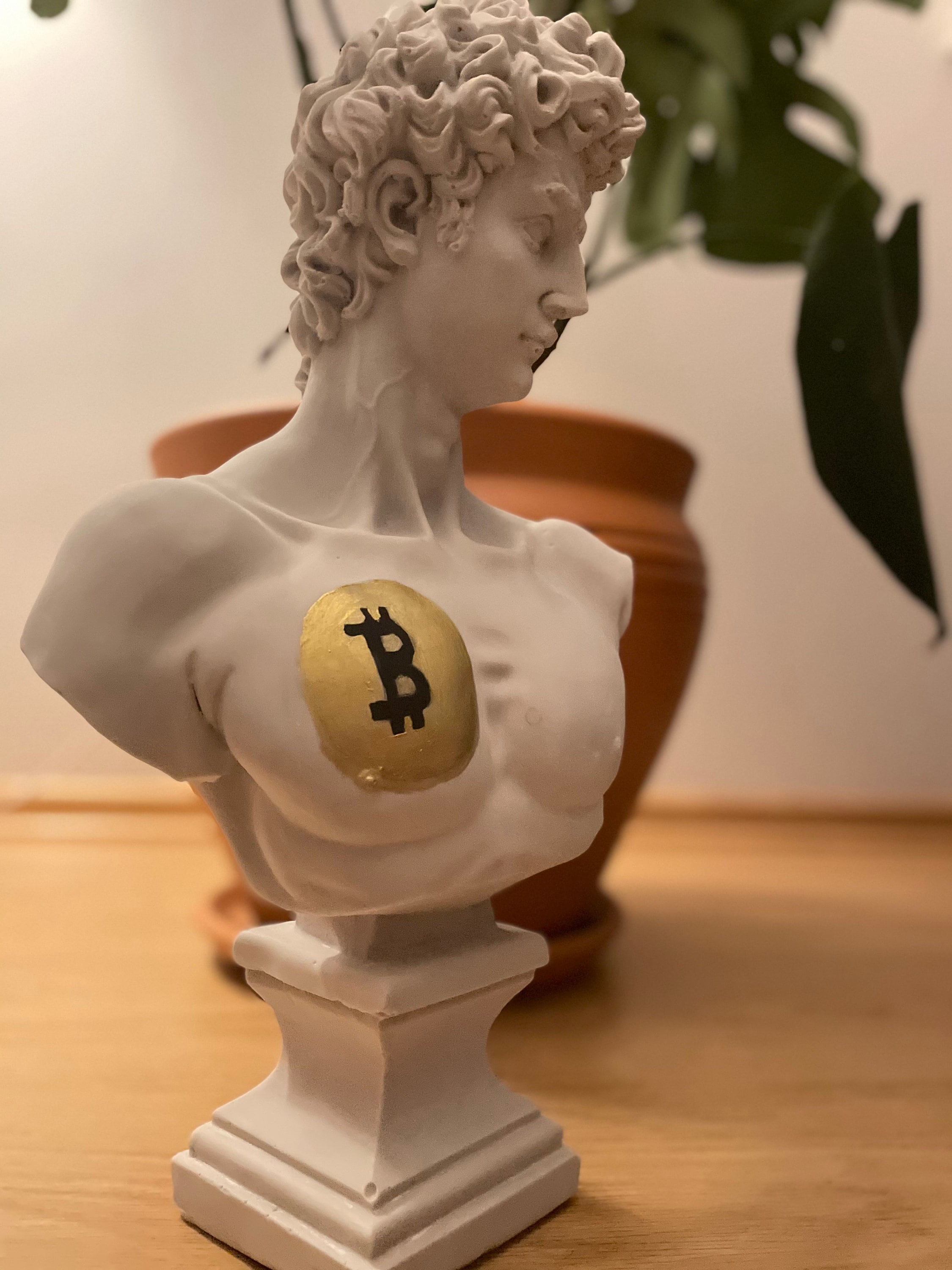 Timeless Opulence: Large David Coin Bust Sculpture in White and Gold