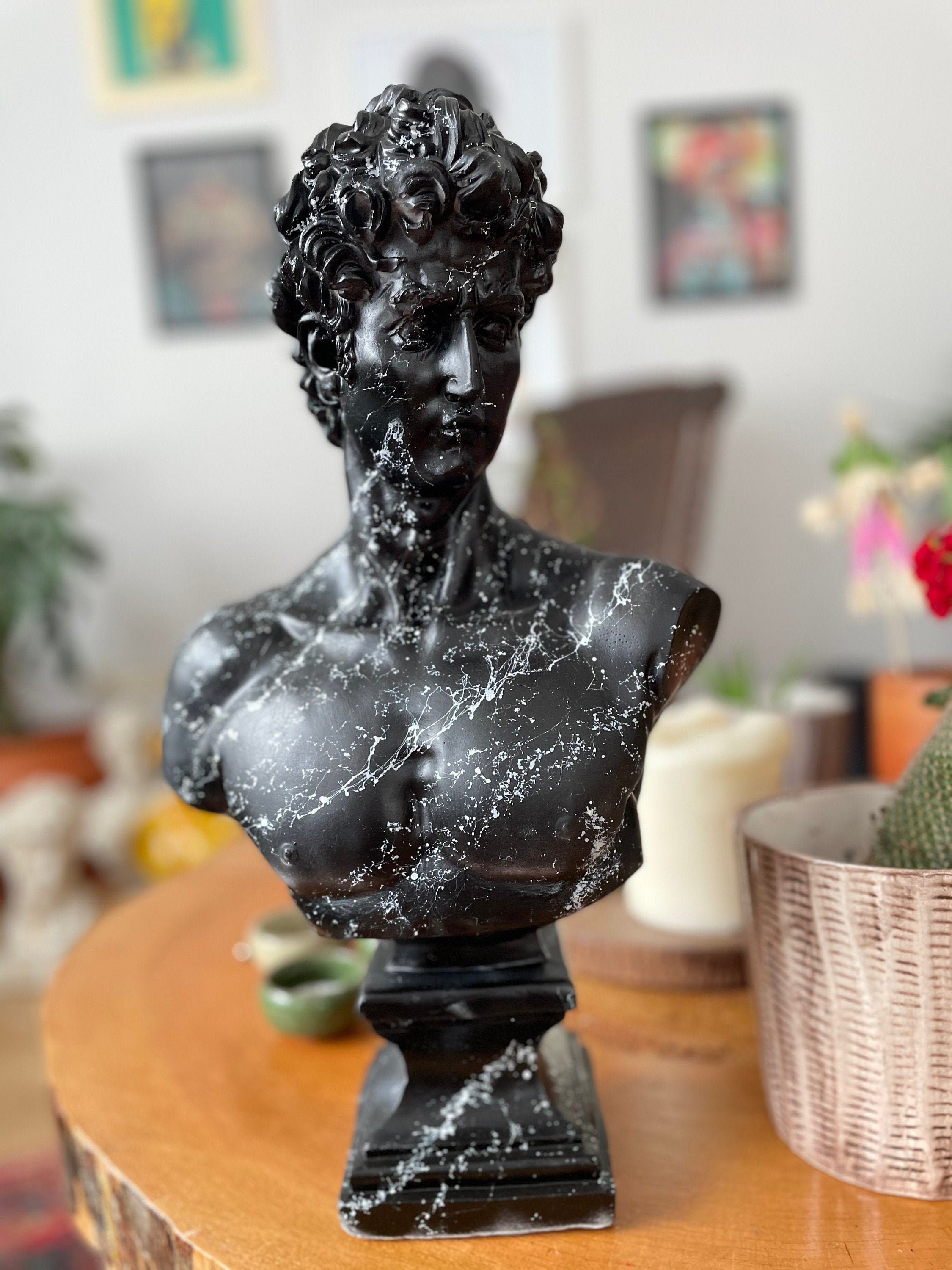 Contemporary Harmony: Large David Bust Sculpture with White Strip