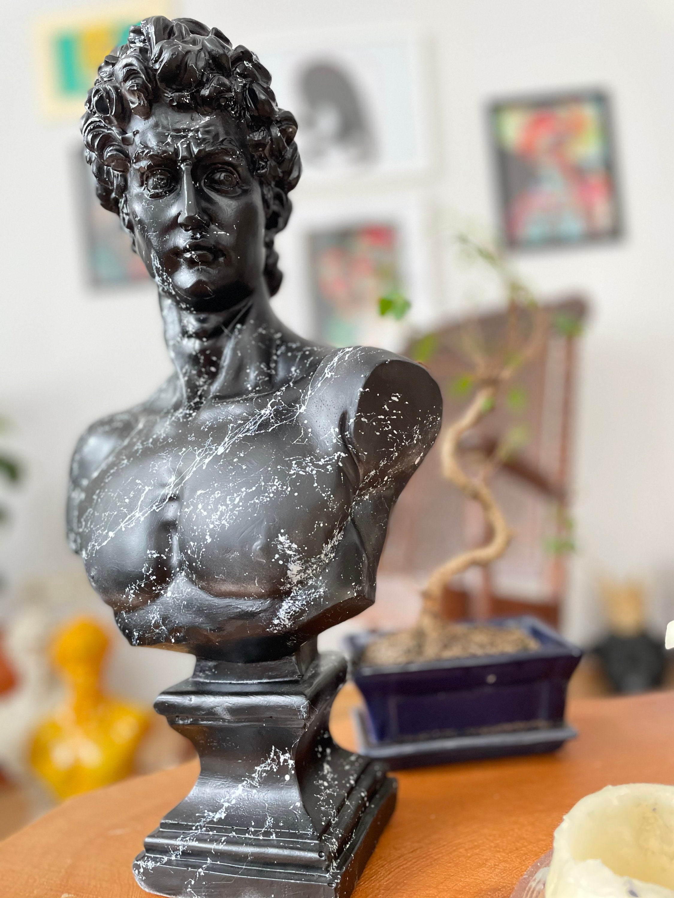 Contemporary Harmony: Large David Bust Sculpture with White Strip