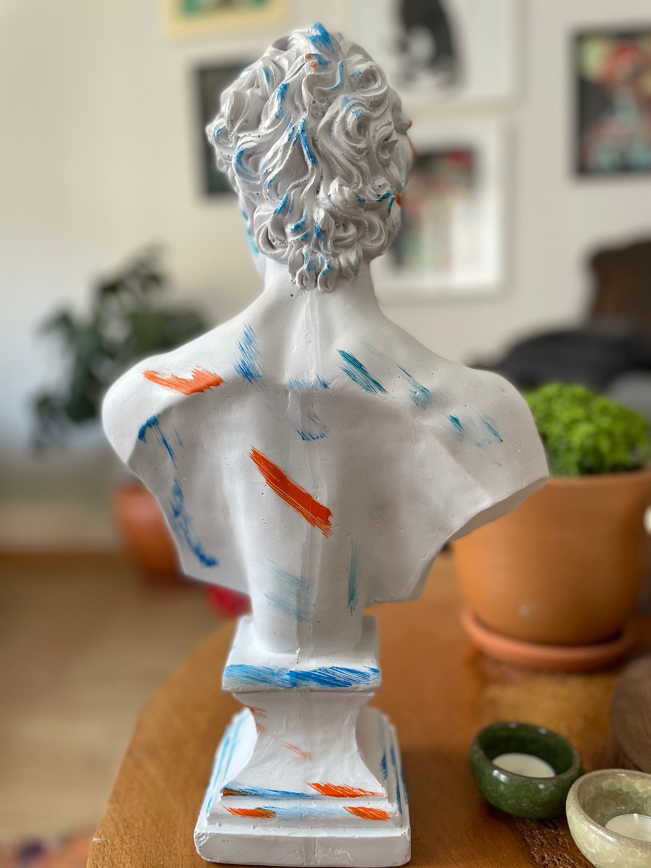 Harmonious Fusion: Large David Bust Sculpture with Colorful Accents