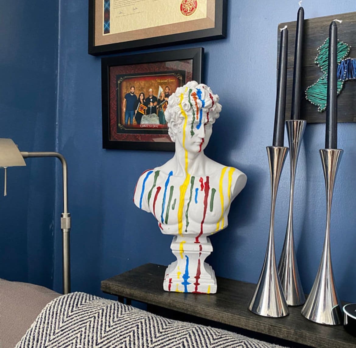 Contemporary Elegance: Large David Bust Sculpture with Colorful Accents