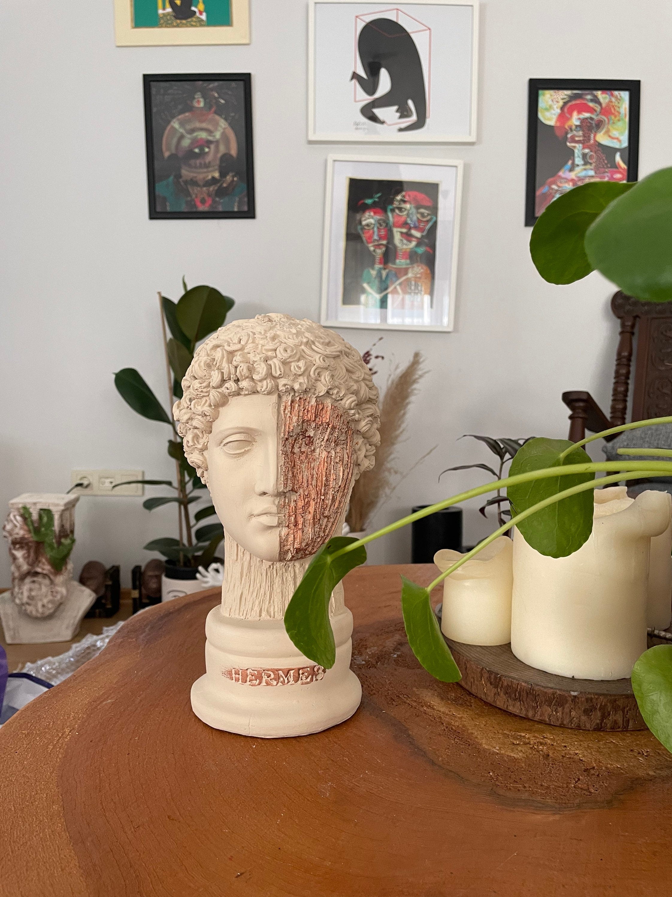 Timeless Elegance: Large Hermes Bust Sculpture in Cream Design