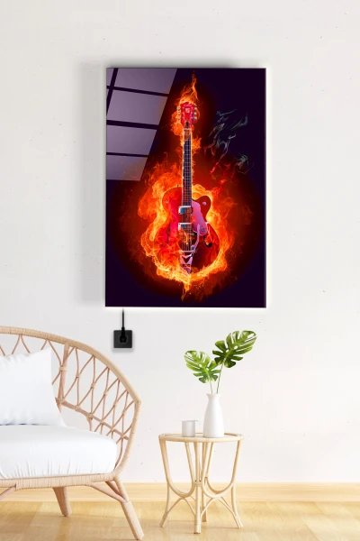 Electric Guitar Glass Table with LED Lighting