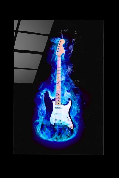 Blue Fire Electric Guitar Glass Table with LED Lighting