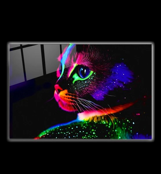 Cat Glass Painting with LED Lighting