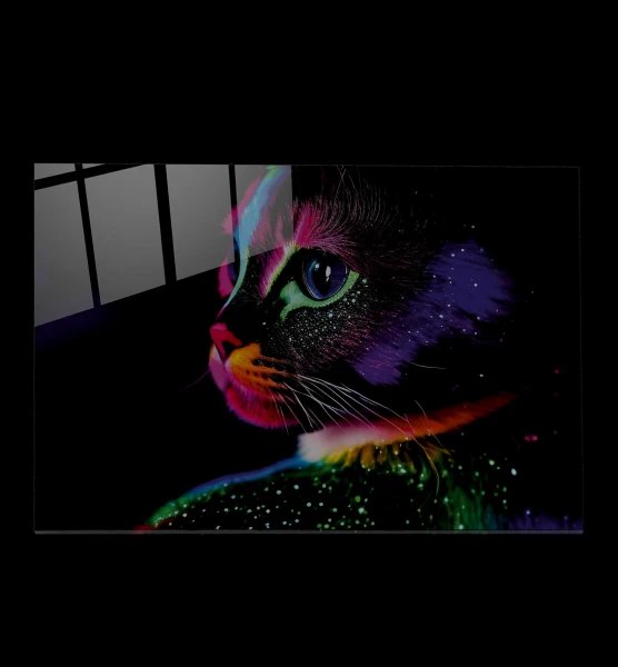 Cat Glass Painting with LED Lighting