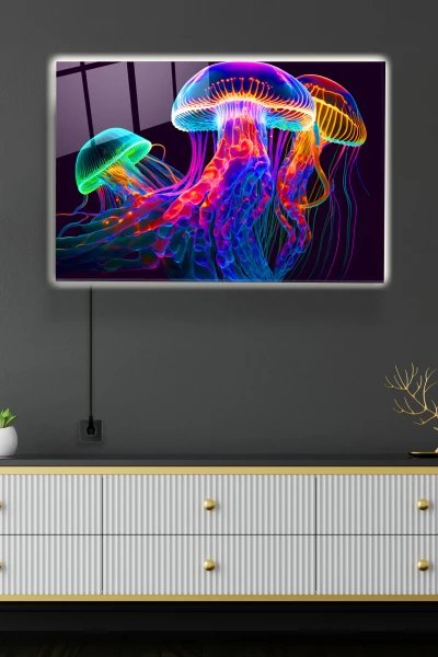 LED Illuminated Neon Jellyfish Glass Painting