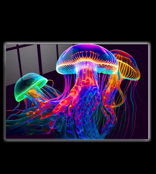 LED Illuminated Neon Jellyfish Glass Painting