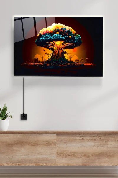 LED Illuminated Volcano Eruption Glass Painting