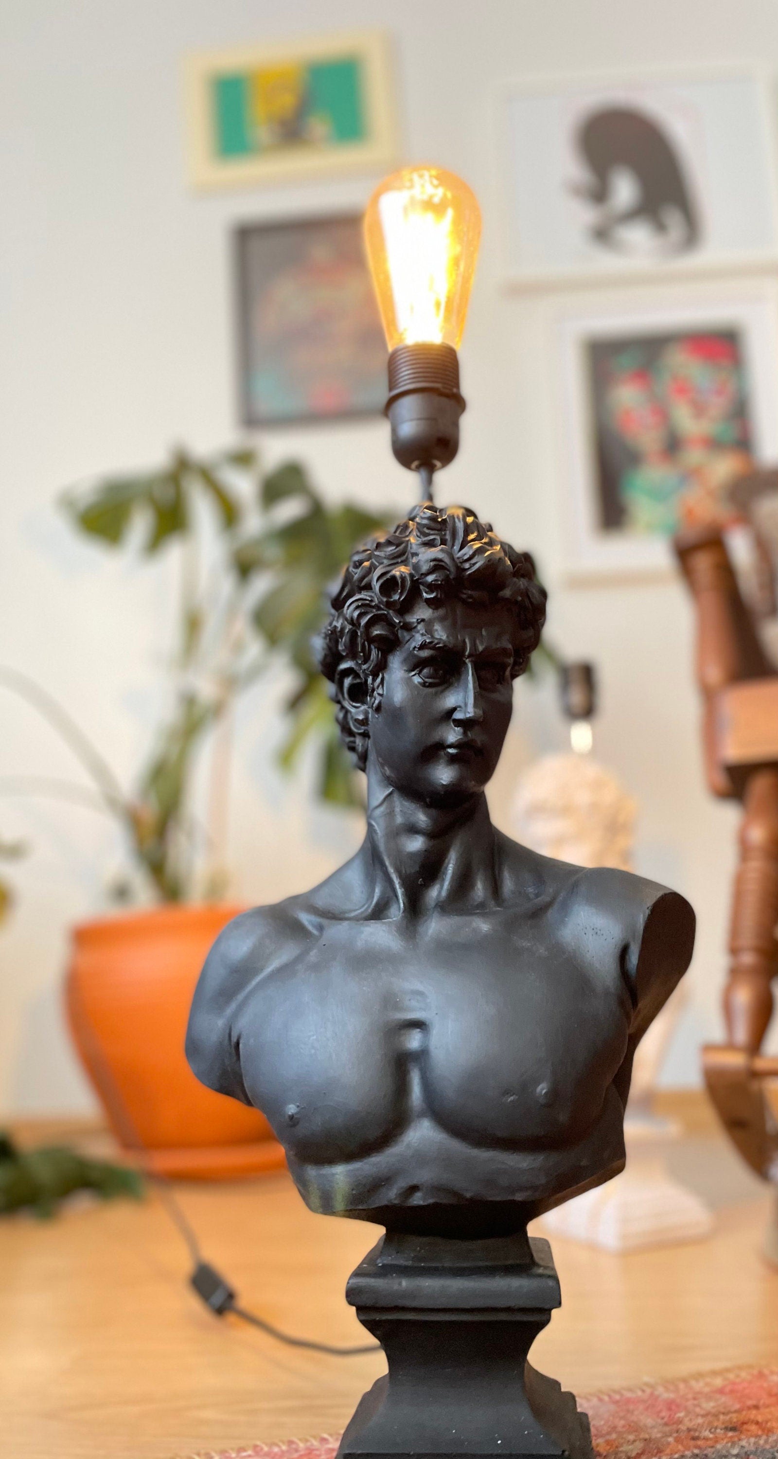 David Head and Greek Bust Statue Lamp: A Fusion of Classical Elegance