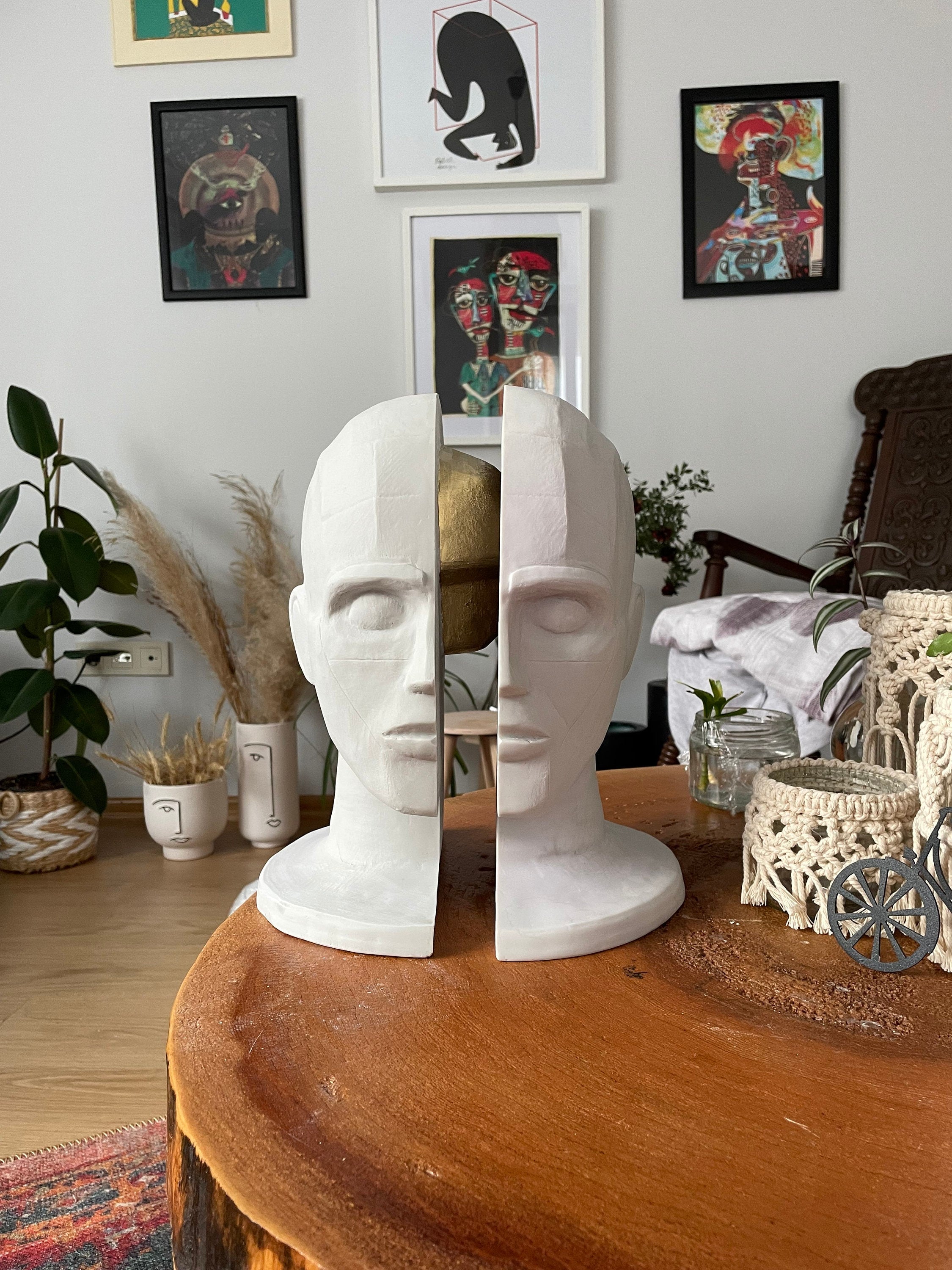 Golden Brain Sculpture Duo: Symbolizing Cognitive Harmony